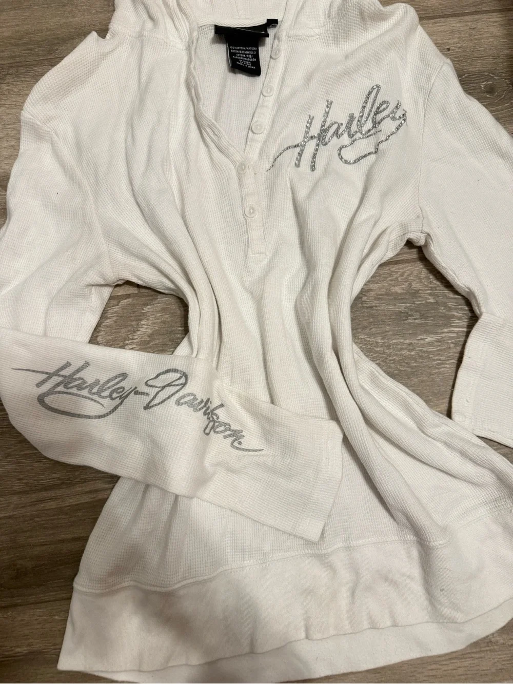 Vintage y2k Harley-Davidson Women's Henley Rhinestone top - Picture 3 of 5